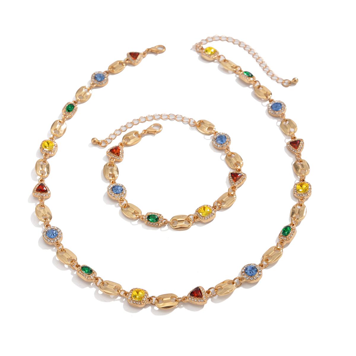 Trendy Exquisite Luxury Rhinestone Choker Necklace Bracelet Set for Men New Elegant Colorful Charm Necklace Y2K Jewelry