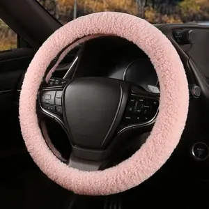 Fuzzy Warm Steering Wheel Cover for Winter, Soft Fleece Steering Wheel Cover for Women Men with Upgraded Silicone Inner Ring and Plush, Anti-Slip, Odorless Car Interior, Universal 14.5-15 Inch (Pink)