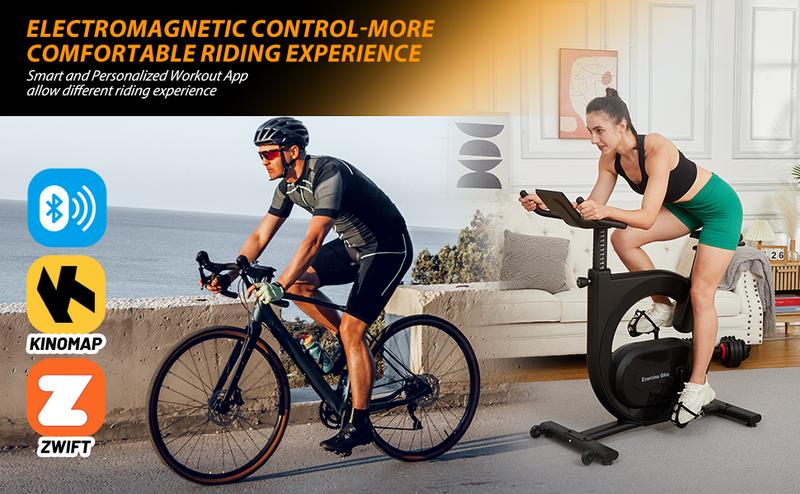 GARVEE Electromagnetic Control Stationary Exercise Bike for Home Use with Magnetic Resistance, Low Noise, Shuttle Smart Knob, Upgraded Seat, and App Integration for Indoor Cycling