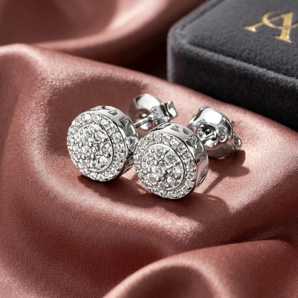 S925 Sterling Silver Pavé Stud Earrings with 1CT 6mm Cubic Zirconia, Unisex Hip Hop Style, Hypoallergenic Earrings Set for Daily Wear, Hip Hop Look