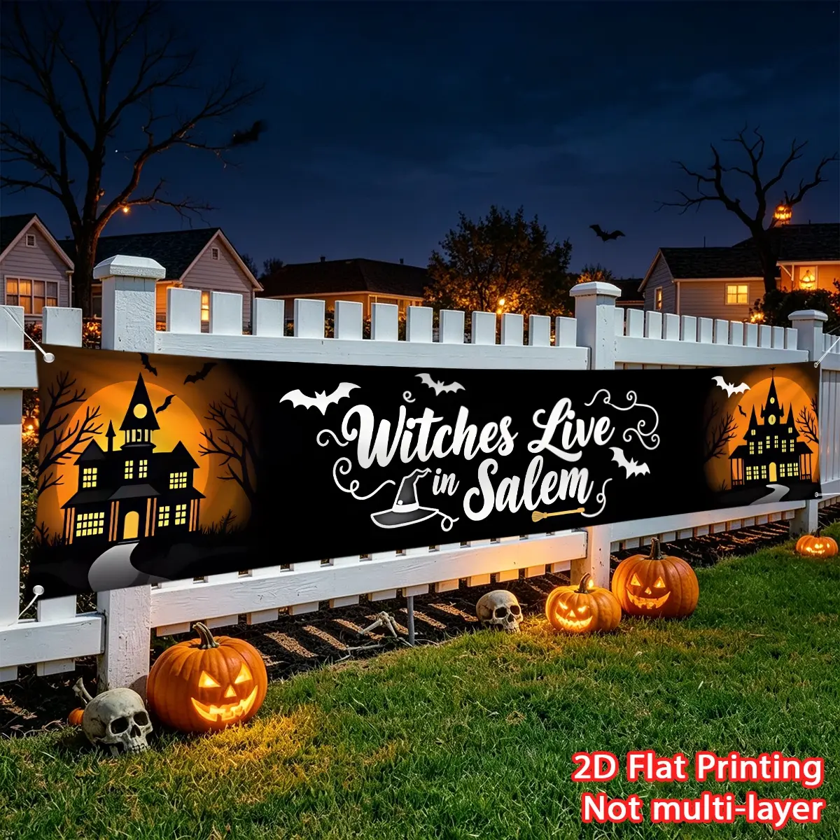 1pc Halloween banner Salem Witch Halloween banner Party banner, fence banner Polyester material suitable for fence decoration