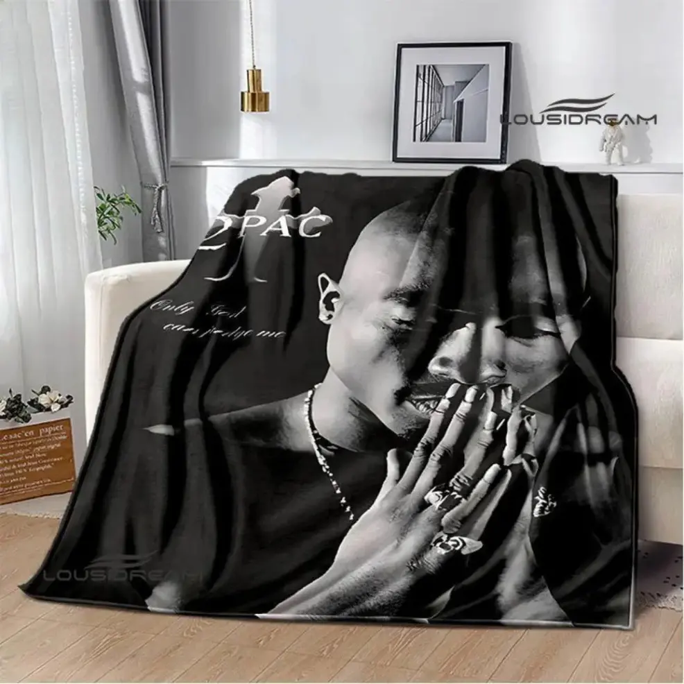 2PacVintage Classic Old-School Hip Hop Legend Portrait Street Fashion Printed Warm Plush Throw Blanket, Baby Blankets and Adult Blankets, Ultra Soft Cozy Comfort Nap Cover, Multi Size Multi-Scene Versatile Blanket For Bed, Home, Sofa & Travel, Viral Retro
