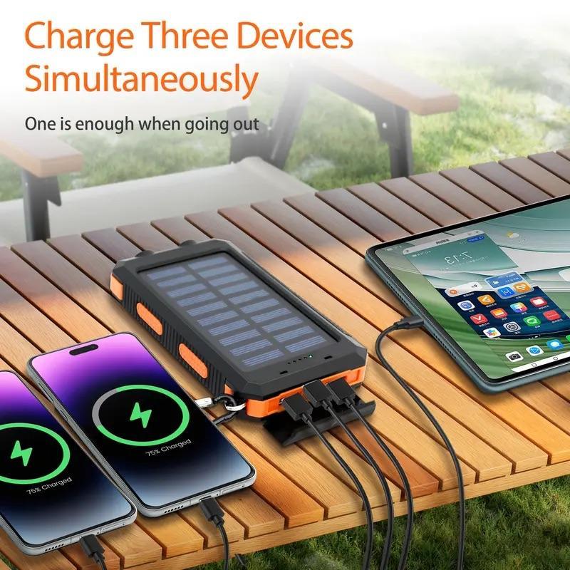 Solar Charger, 38800mAh Portable Type-C Solar Power Bank for All Cellphones, Waterproof Battery Pack, Outdoor External Backup Power Charger Three Outputs/LED Flashlights, Perfect for Camping Travel
