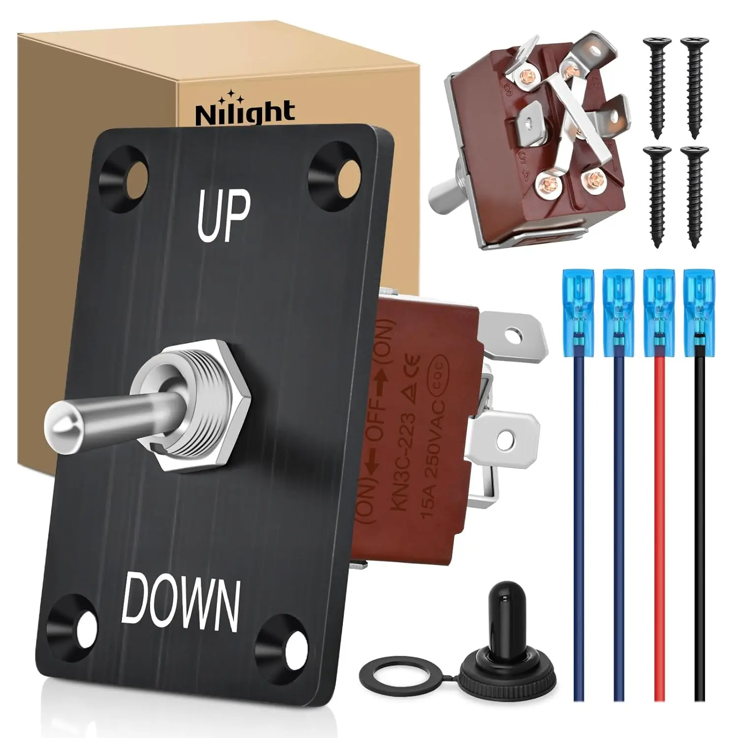 Nilight Reverse Polarity Toggle Switch Heavy Duty Momentary Waterproof 4 Pin 3 Position (ON)-Off-(ON) DPDT 12V DC 30A with Up-Down Mounting Panel and Weatherproof Cap for Marine Boat Automotive