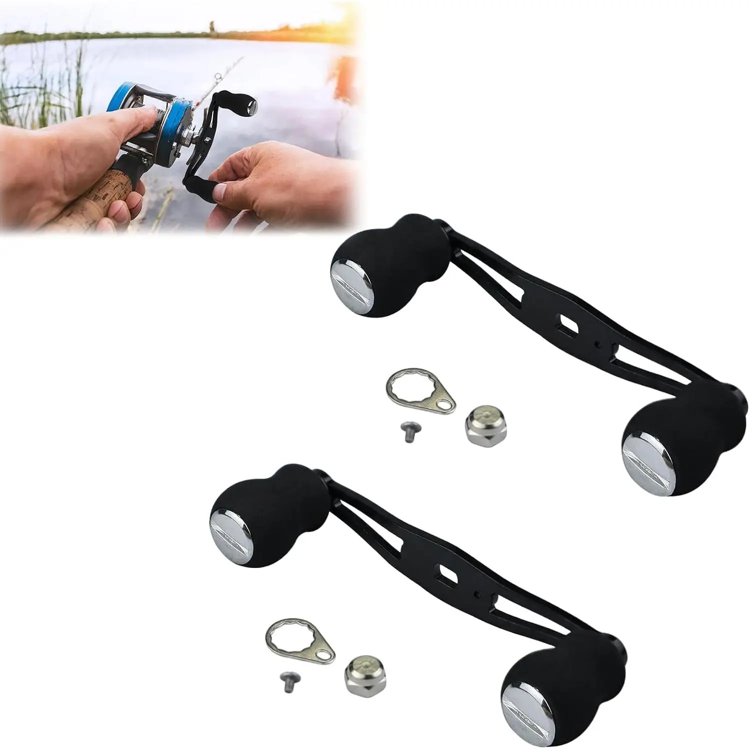 2-Pack  Fishing Reel Handles, EVA Grip Baitcaster Handle Compatible with  Daiwa, Left or Right Side Installation,  Rocker Arm