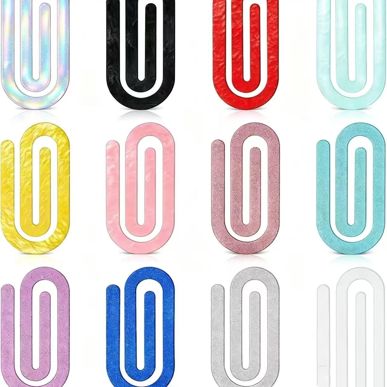 12-Piece Acrylic Bookmarks, Colorful Paper Clips, File Holders, Notebook Markers, Durable & Stylish Office Supplies