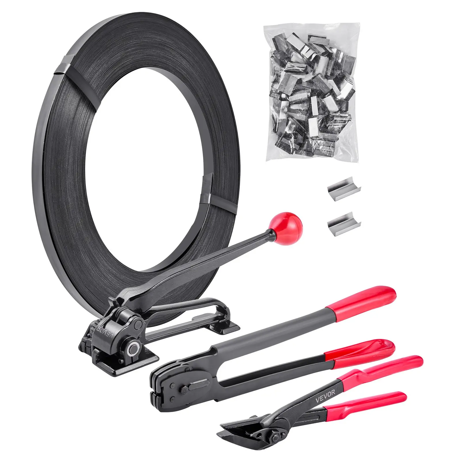 VEVOR Steel Banding Strapping Kit, Manual Strapping Tensioner and Sealer Tool Set with Steel Strapping Band and Metal Seals for Pallet Packaging and Industrial Bundling