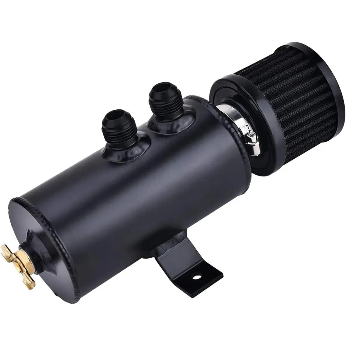 10AN Oil Catch Can 750ml Universal Baffled Breather Filter |   Aluminum Baffled Oil Catch Can with Breather Filter, 2-Port Air Oil Separator, Black
