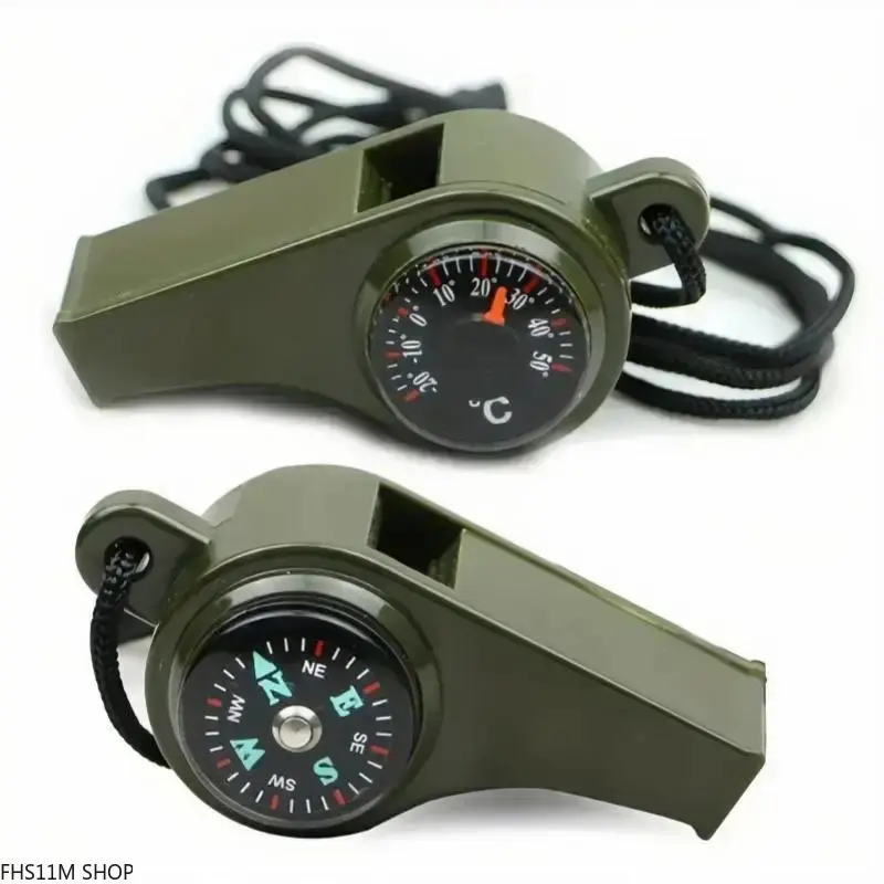 2 Pack 3-in-1 Survival Whistle, Durable Outdoor Safety Gear with Compass and Temperature Reading, Lightweight High-Decibel Tool for Camping & Hiking