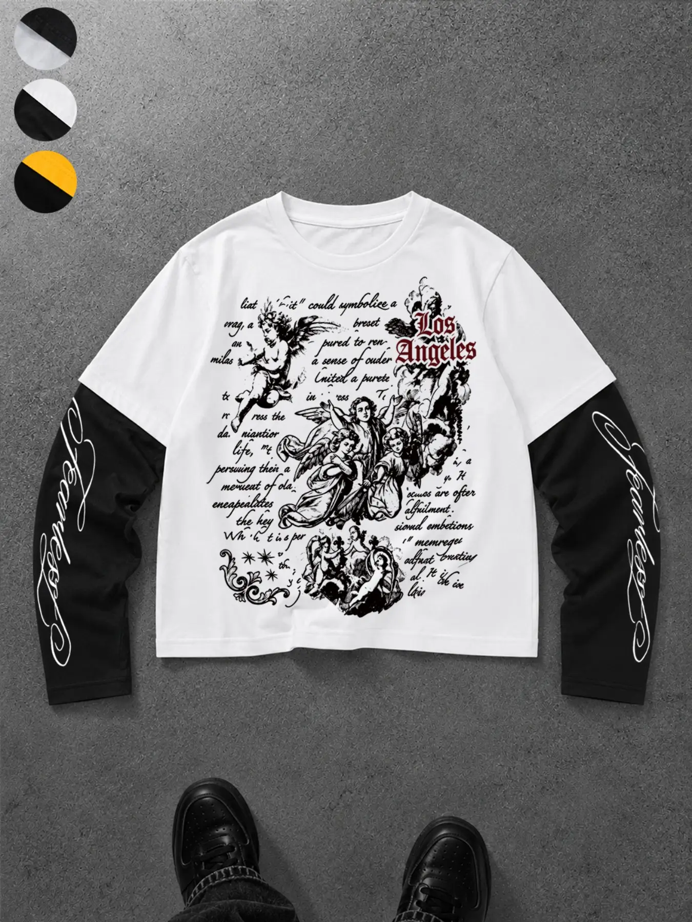 Oversized Black and White Contrast T-Shirt | Harajuku Grunge Layered Look Top with Skeleton Butterfly Graphic | Unisex Streetwear for Music Festivals