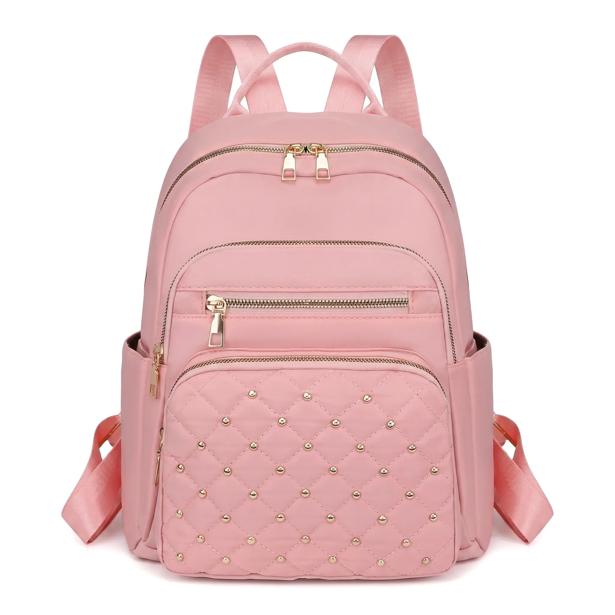 Women's Nylon Travel Backpack, Casual Lightweight Large Capacity Wear-Resistant Daypack with Zipper Closure, Solid Color (Black, Red, Pink, Gray) - Backpacks for School