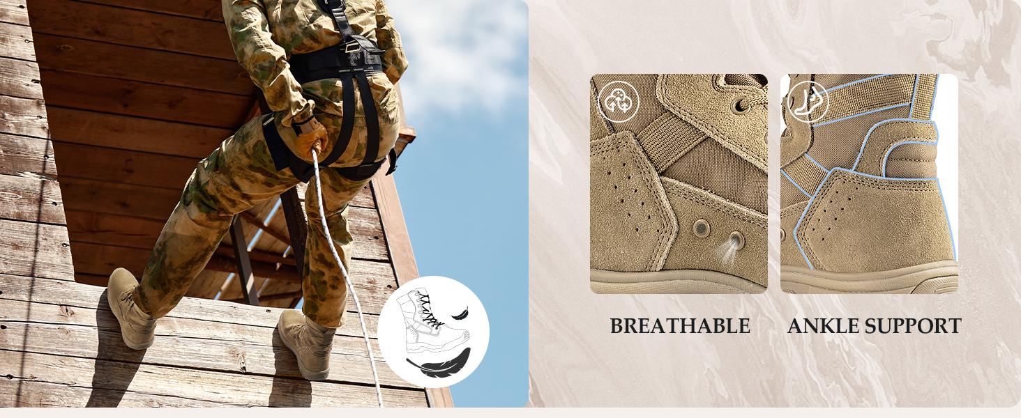 FREE SOLDIER Men's Work Tactical Boots 8 Inches Lightweight Combat Boots Durable Suede Leather Military Boot Desert Boot