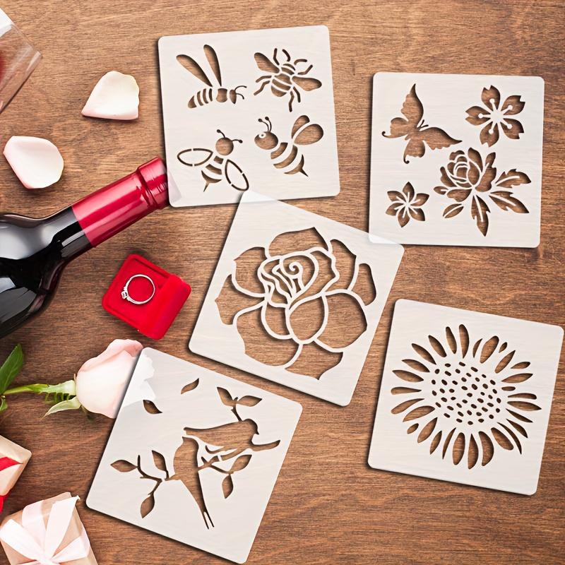Flower & Bee & Butterfly Pattern Wooden Painting Stencil, 9 Counts/set Reusable DIY Painting Stencil, DIY Craft Stencil, Craft Kits for Wooden Wall Canvas Home Decor
