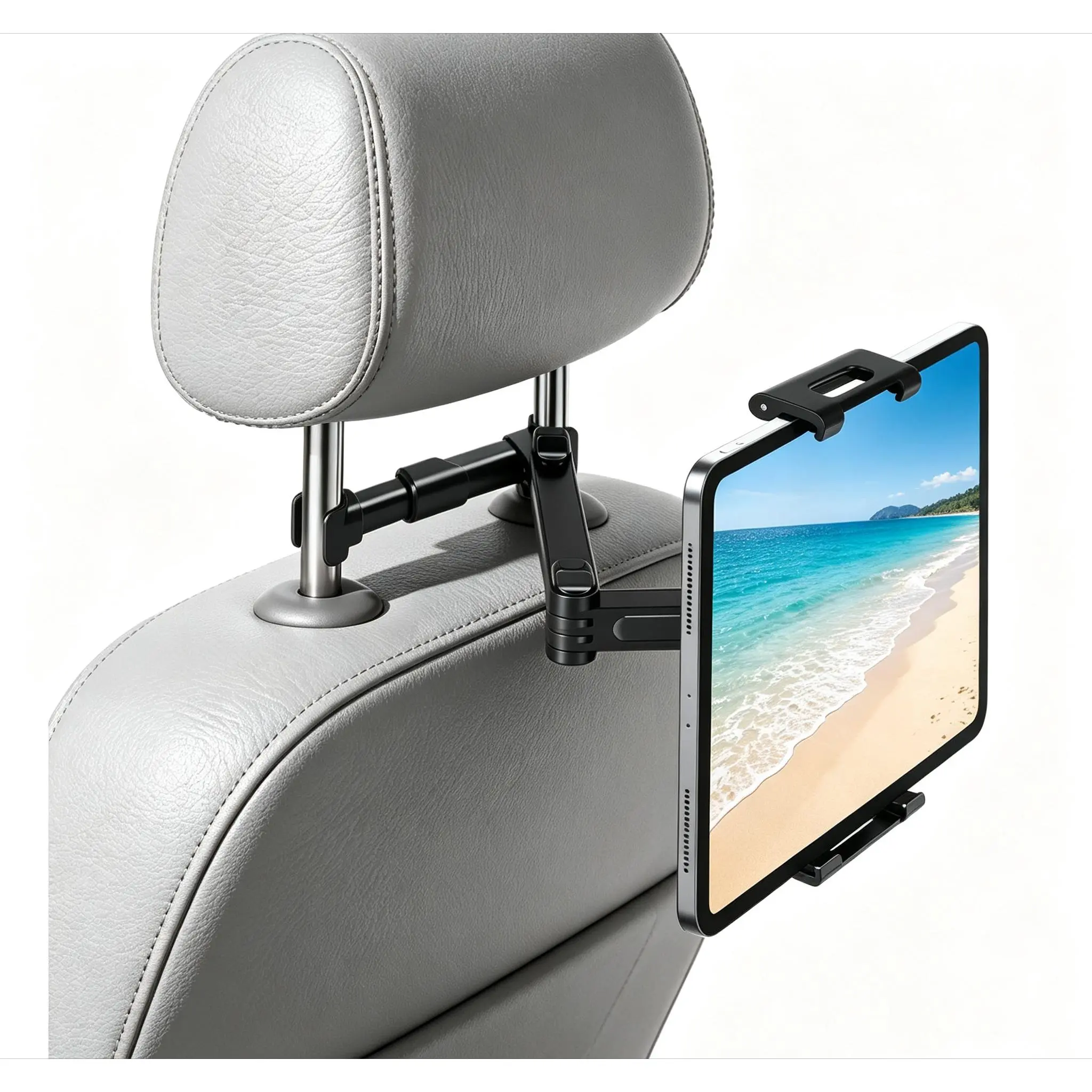 Car Headrest Tablet & Phone Back Seat Mount with 360° Rotatable Foldable Extendable Arm, Universal Fit for 4.7–13" iPad iPhone Android, Stable Road Trip Car Interior Accessory