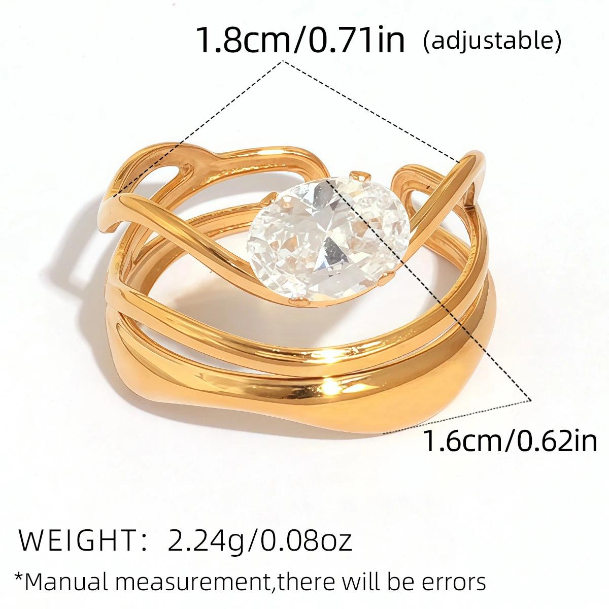 Statement Stainless Steel Delicate Shiny Cubic Zirconia Ring For Women High Quality 18K Gold PVD Plated Finger Jewelry Gift Gold-Plated Striped Couple Stacking Minimalist