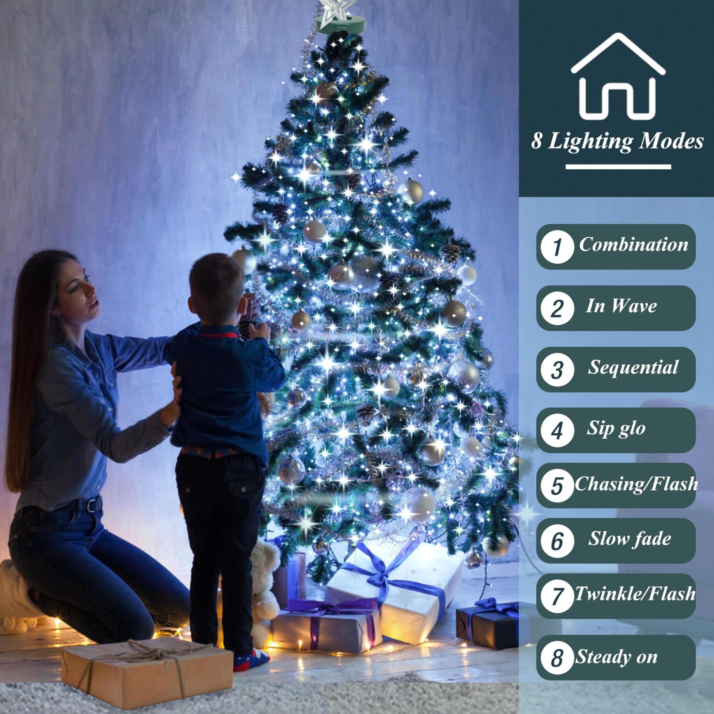 Christmas Tree Lights String, 400 LED Memory Function, 8 Modes, Remote Control, Timer, Holiday Decoration, 6.6ft X 16 Strands