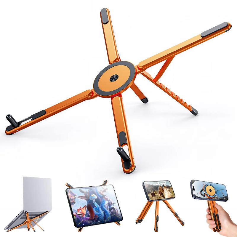 Adjustable Laptop Stand for Desk, MagSafe Compatible Portable Foldable Computer Riser for MacBook, iPhone, iPad, Tablet - Lightweight Aluminum, N52 Magnetic Grip, Perfect for Office, Home, Traveling.