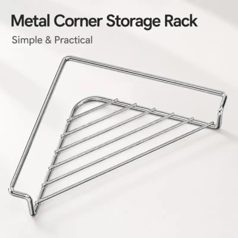 Stainless Steel Corner Dish Rack, Triangular Open Wire Design, Drainage Function, Raised Edge, Sponge Holder, Cloth Holder, Brush Stand