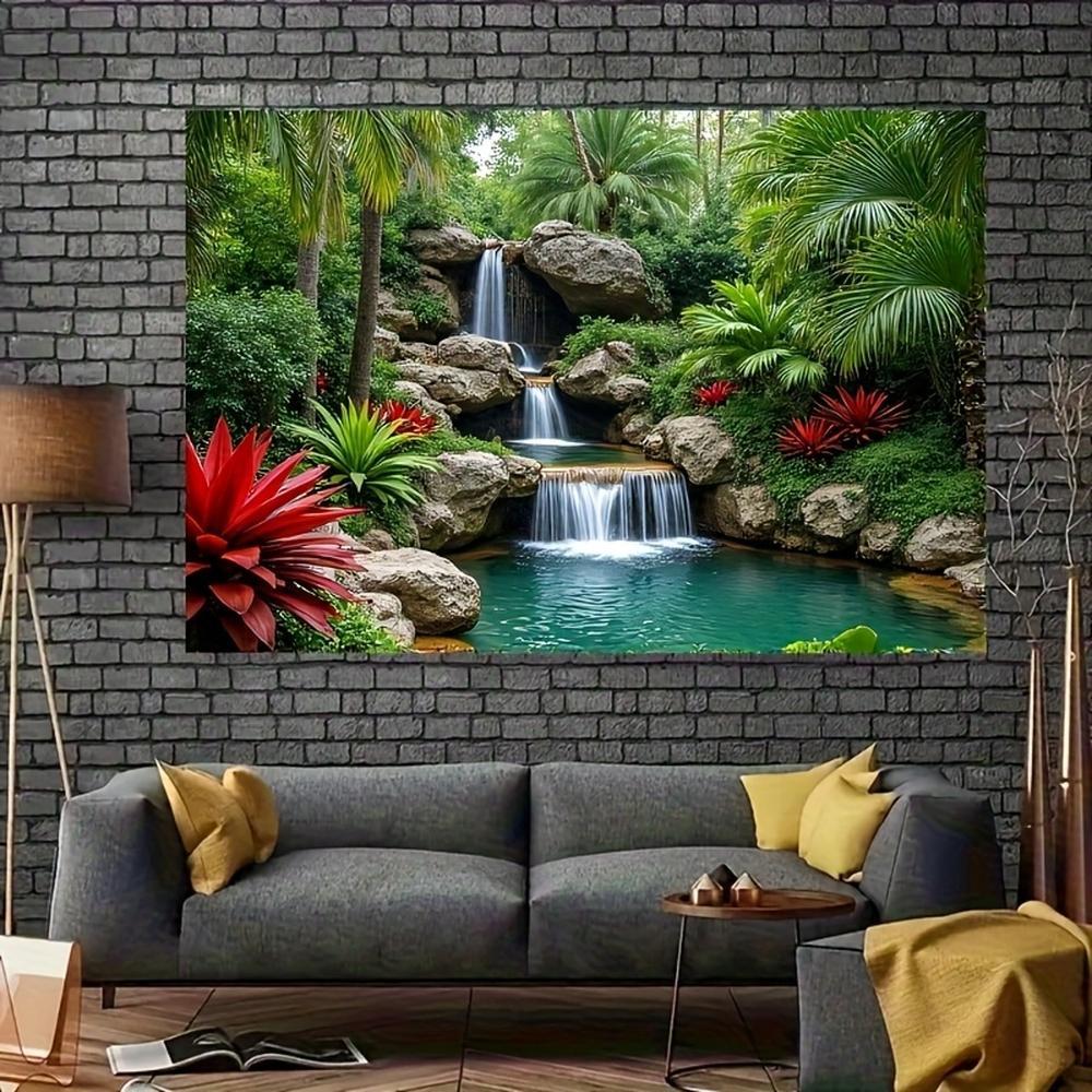 1PC,2D Flat Tropical Rainforest Waterfall Tapestry, Natural Scenery Wall Hanging, Decorative Cloth for Bedroom & Living Room, Outdoor Picnic Mat, Digitally Printed Tapestry, Ideal for Homestay Deco