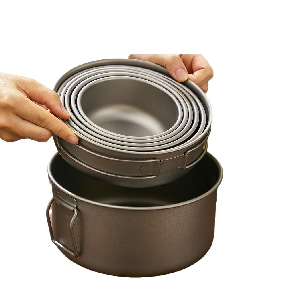 Pure Titanium Camping Cookware Set Foldable Lightweight Outdoor Pot Pan for Backpacking Hiking Picnic Cooking with Soup Frying Pot