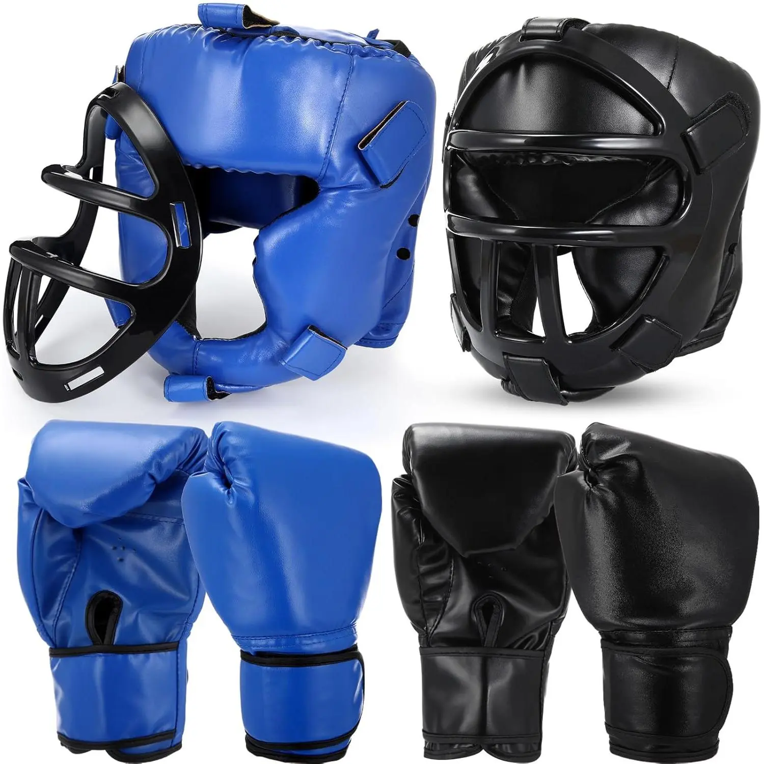 Set of 2 Boxing Headgear and Gloves for Adults 10oz Boxing Gloves Full  Headgear Sparring Equipment for Martial Arts Muay Kickboxing Taekwondo Karate