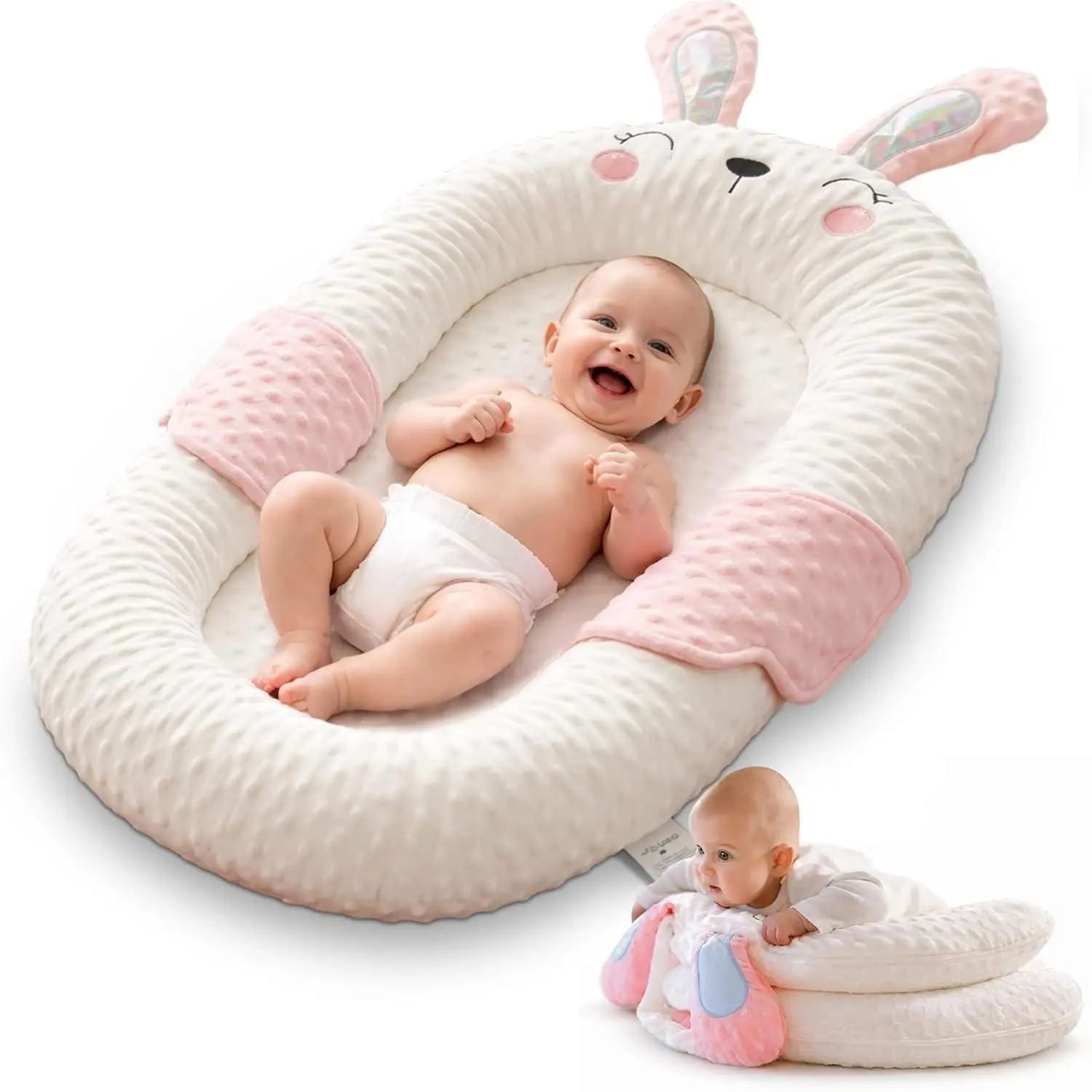 Infant Support Pillow with Adjustable Side Panels for Supervised Tummy Time, Portable Activity Cushion Mat for 0-12 Months, Pink(Gift)