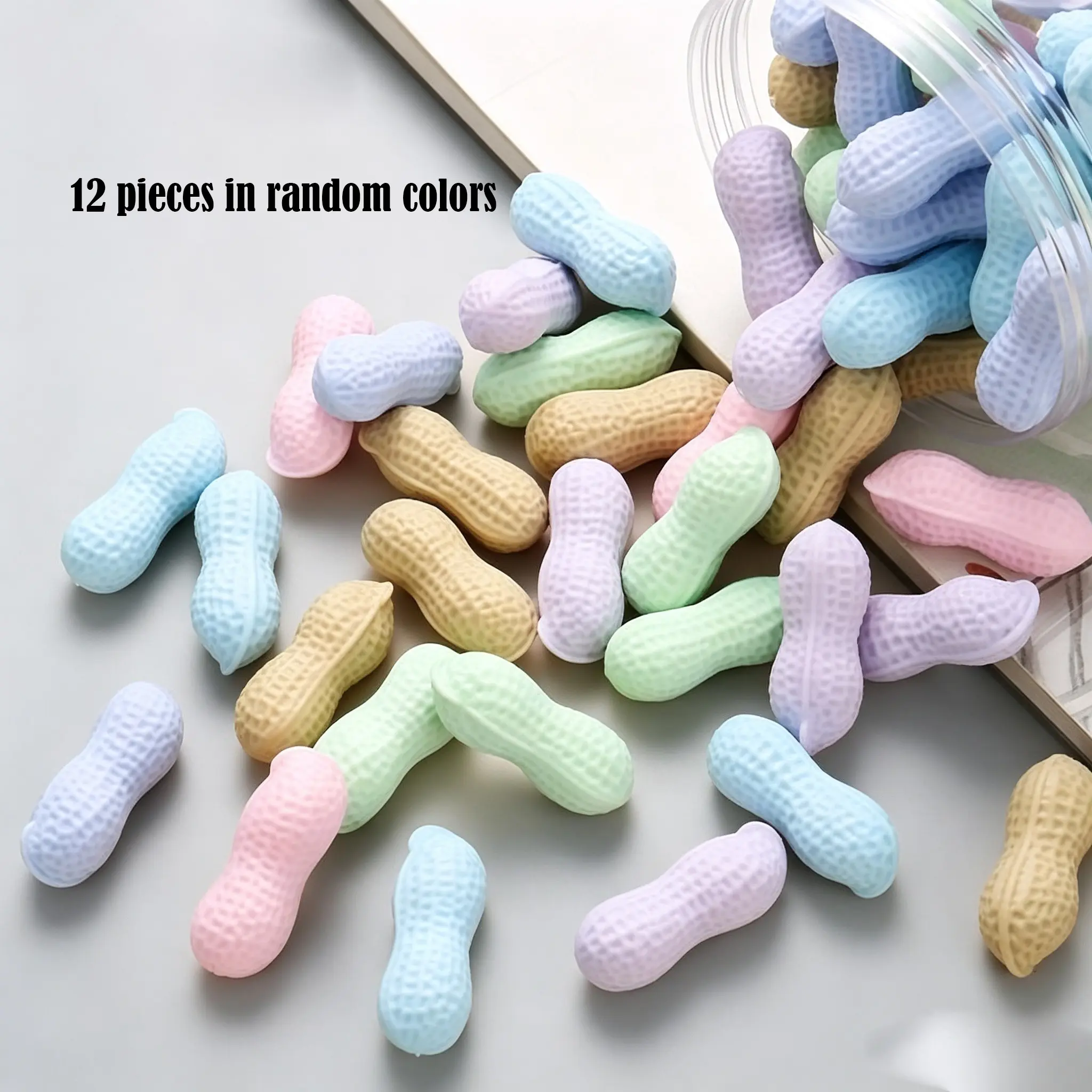 12-Pack Peanut Erasers, Multi-Color Soft Non-Damaging, Random Colors, Cute High Aesthetic, Back-To-School Essential, Creative Gift Idea