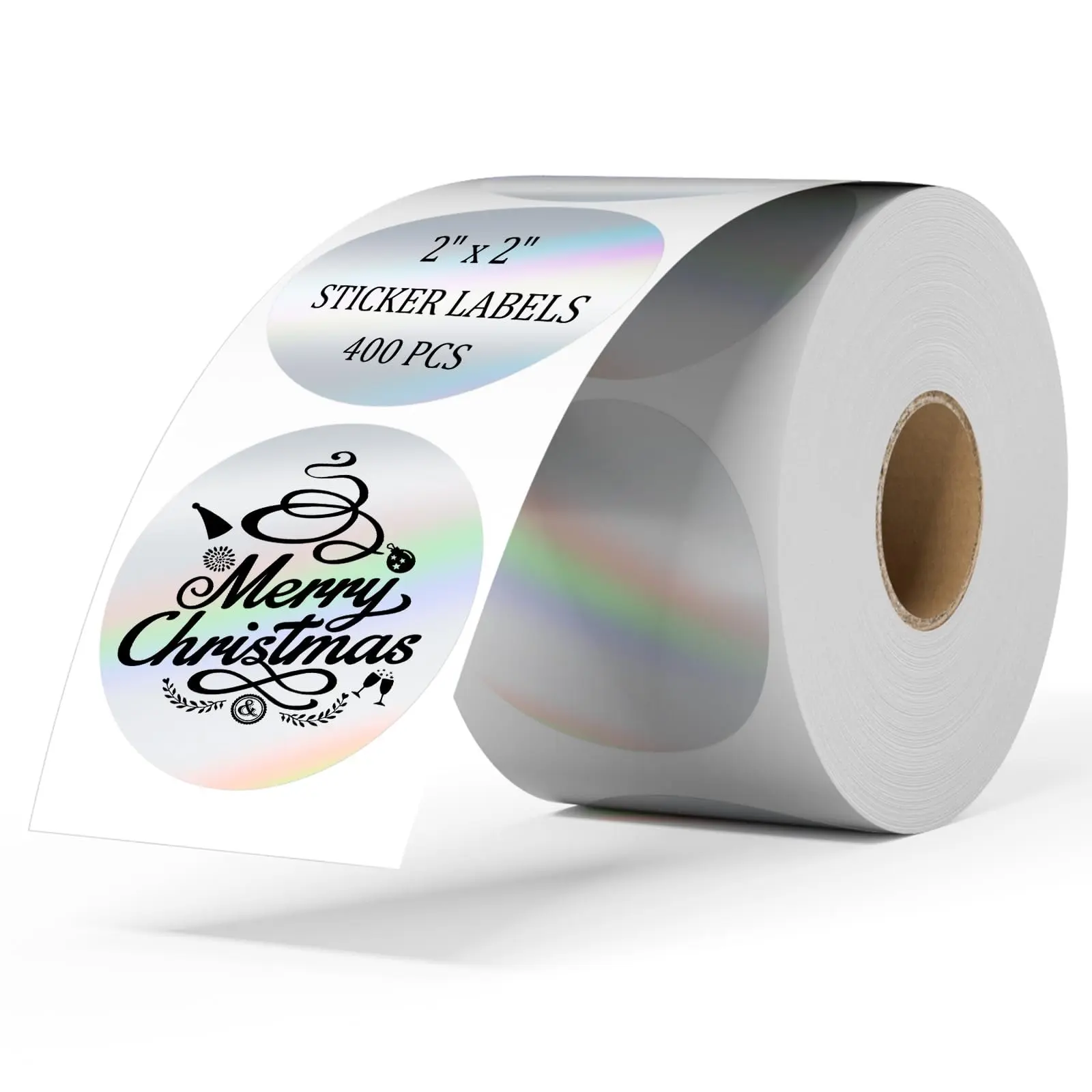 2 Inch Circle Holographic Thermal Labels, 400pcs Silver Color Printable Stickers, Waterproof Round Stickers Roll for Small Business Logo Design