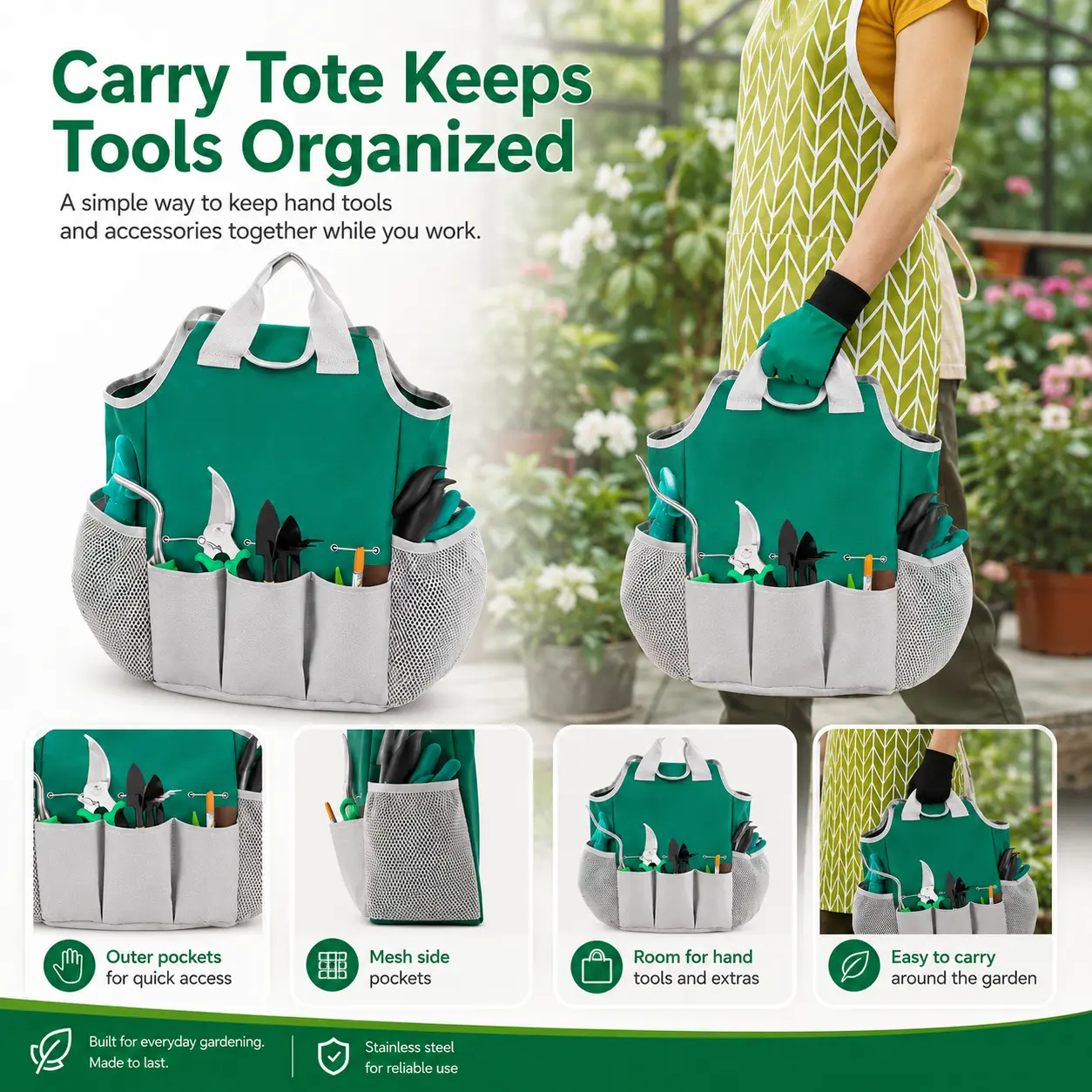 16PCS Stainless Steel Complete Gardening Tools Kit with Storage Carry Bag, Gardening Gloves, Spray Bottle & Plant Labels - All-in-1 Planting Set for Patio, Outdoor Spaces & Indoor Houseplants