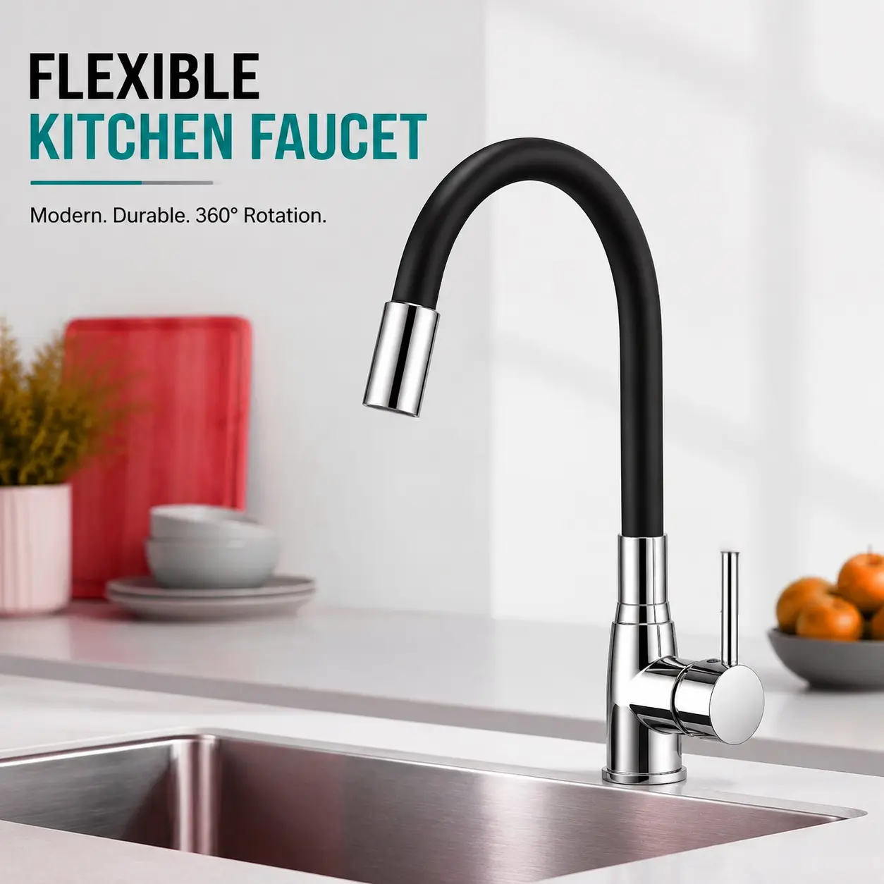Flexible Kitchen Faucet, 360° Rotatable, Silicone Hose, Adjustable Cold and Hot Water, Ideal for Modern Kitchens and Apartments