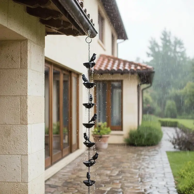 Vintage Bird-Shaped Rain Chain Water Connector, Decorative Hanging Chain for Outdoor Gutters, Garden Drainage Movable Steering Wheel, Garden Accessories