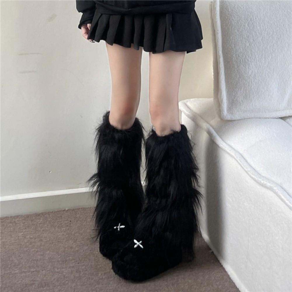 Foot Cover Faux Fur Furry Leg Warmers 40cm Japanese Style Lolita Boots Cover Kawaii Y2K Warm Knee Sleeve Autumn/Winter