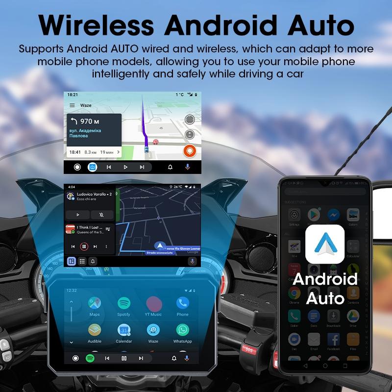 Motorcycle Screen for Wireless CarPlay/Android Auto/Mirror Link, 5 Inch IP67 Waterproof Touchscreen with Adjustable Mount, Auto-Dimming HD Display for Motorcycles, Motorcycle Accessories