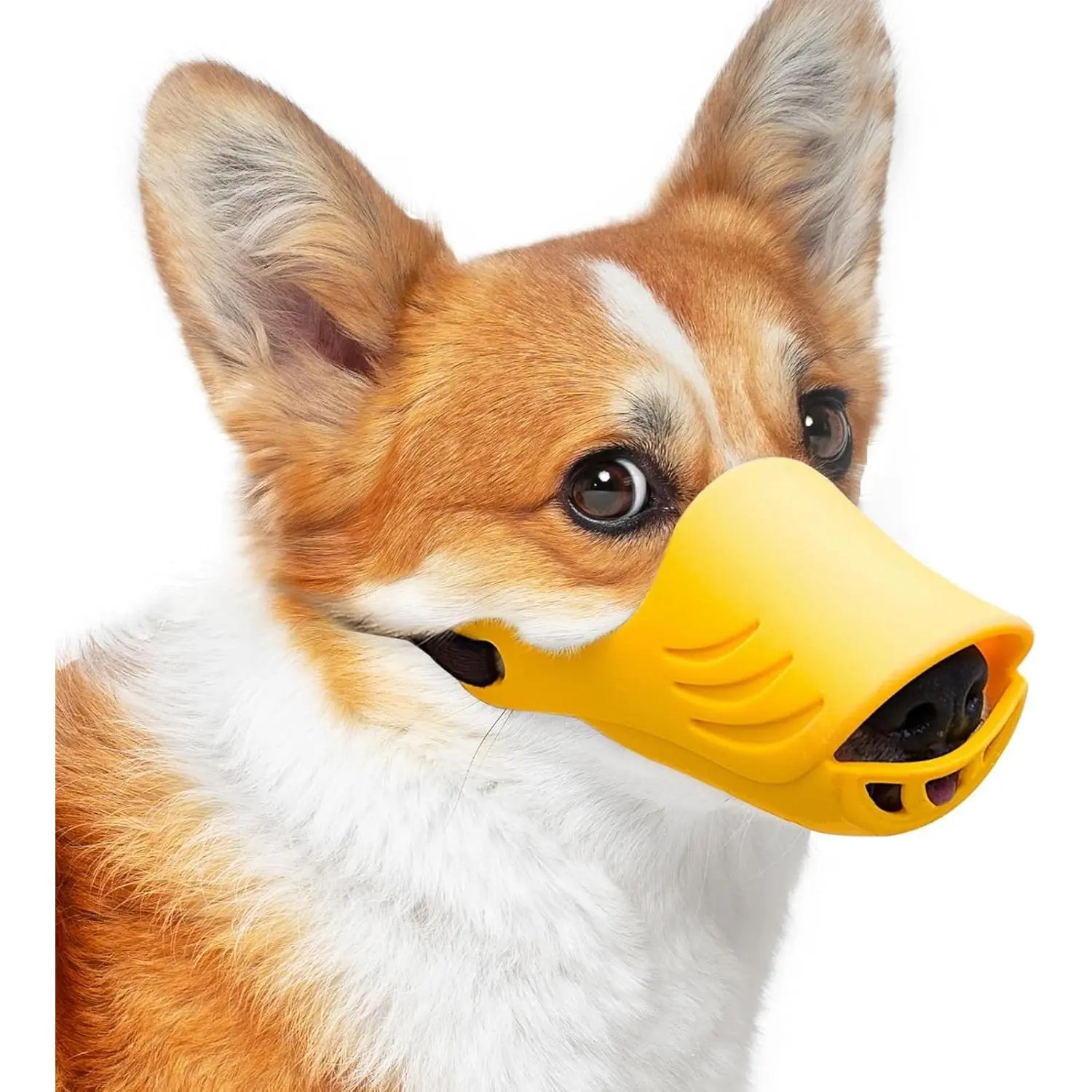 Dog Muzzle, Soft Duck Silicone Mouth Cover with Adjustable Strap for Small Medium Dogs, Best to Prevent Barking, Biting, and Chewing(Yellow,M)