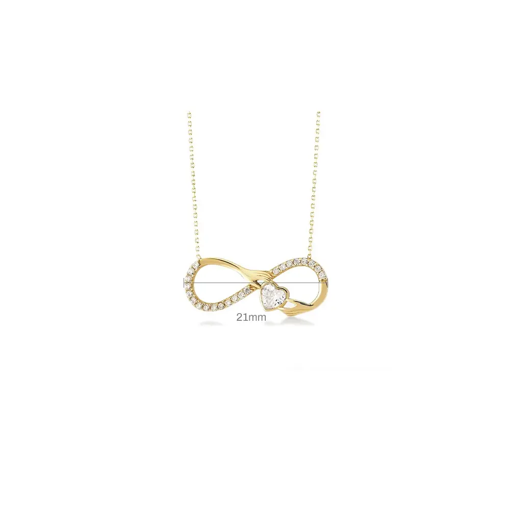 925 Silver Necklace for Women, European and American Heart Infinity Pendant, Platinum Plated, Diamond-Accented, 21cm-50cm, Solid Silver Necklaces, Daily, Silver-Colored Necklaces