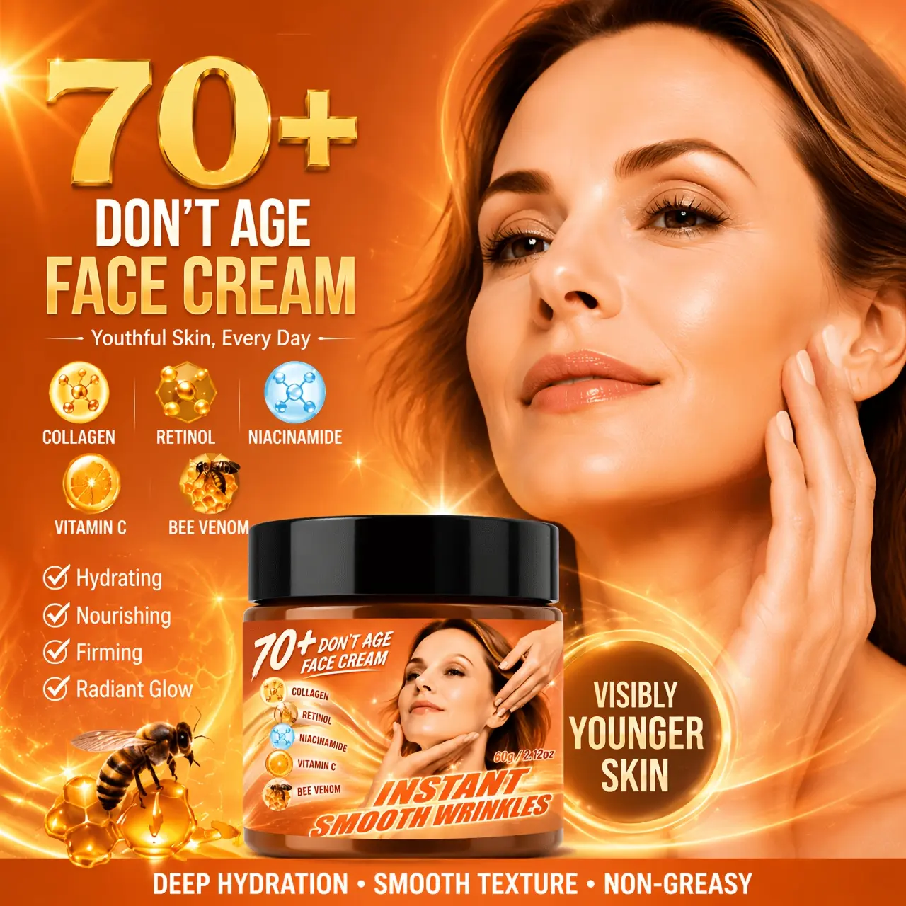 DON'T AGE FACE CREAM, INSTANT SMOOTH WRINKLES, | Enriched with Collagen, Retinol, Bee Venom Extract | The Appearance of Fine Lines, Wrinkles, Crow'S Feet, Laugh Lines, Frown Lines, Etc. Making Skin Look Younger. Skincare