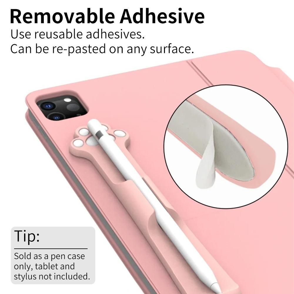Cute Cat Paw Design Stylus Pen Case, 1 Count Silicone Pen Sleeve for Apple Pencil 1 2, Adhesive Tablet Pen Slot Holder, Cute Stylus Pencil Case