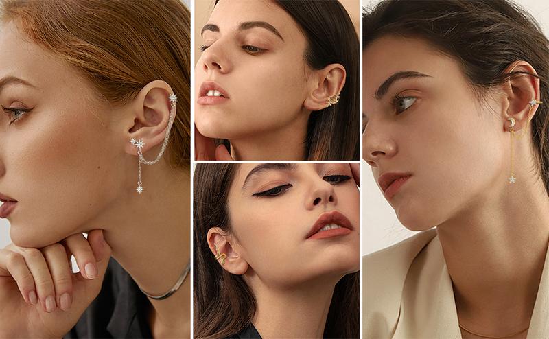 FUNRUN 20Pcs Ear Cuff Earrings for Women  Chain Earrings Adjustable Helix Cartilage Cuff Wrap Earrings Clip on Jewelry Set Ear Clip