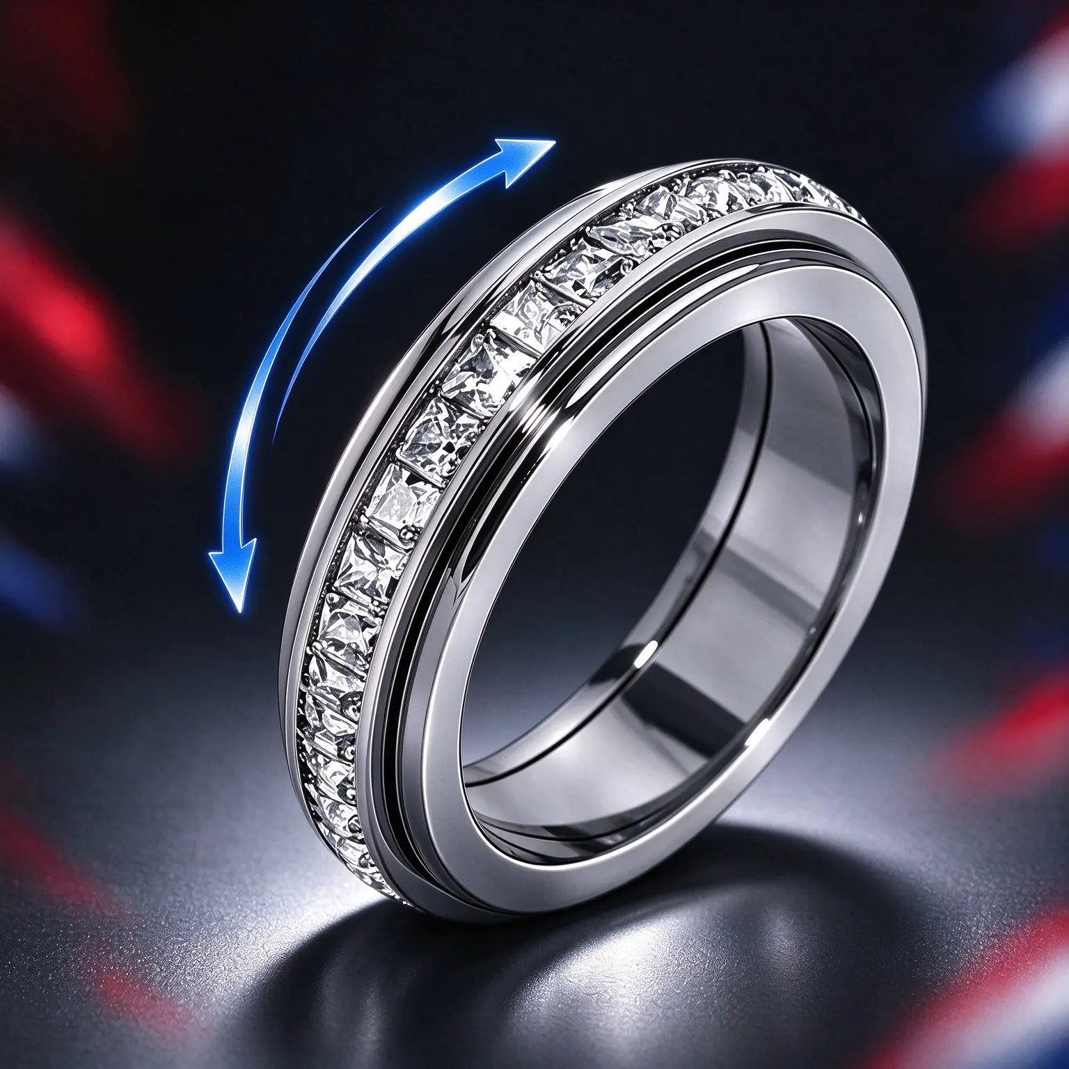 Unisex Rotating Spinner Ring, Cubic Zirconia Inlaid Band, Smooth Quiet Spin Mechanism, Comfort Fit Tactile Jewelry, Portable Hand Play Accessory For Daily Wear, Wedding And Gifting