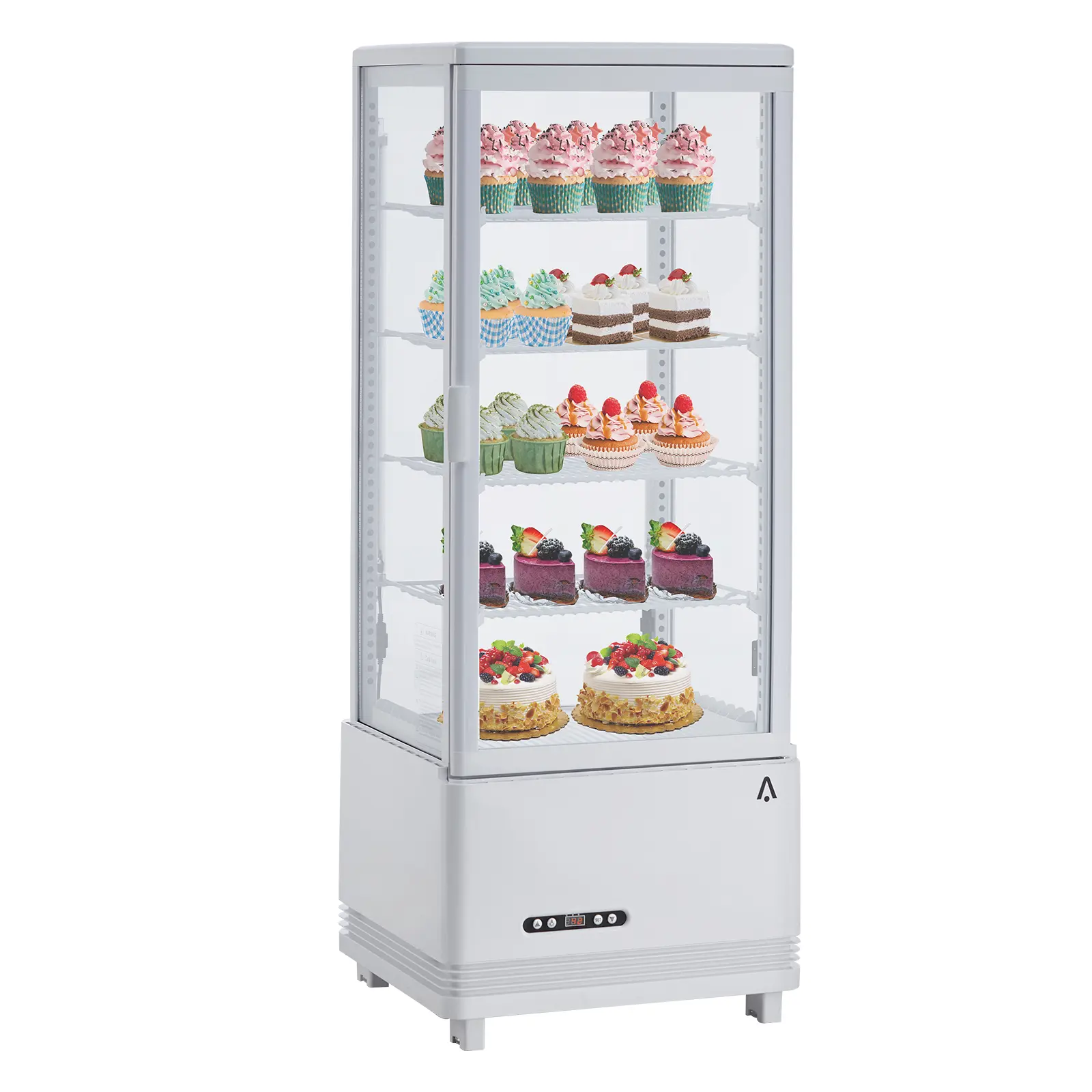 Countertop Single-Door Refrigerated Display Case, 3.4 Cu Ft, Double-Layer Tempered Glass with Defog, 110V, Available in White and Black, ABS Body