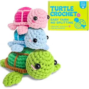 Turtle Crochet Kit for Beginners - DIY Amigurumi  Craft Kit with  Video Tutorials & Easy No-Split Yarn - Complete Starter Set for Adults &  (Ages 13+)
