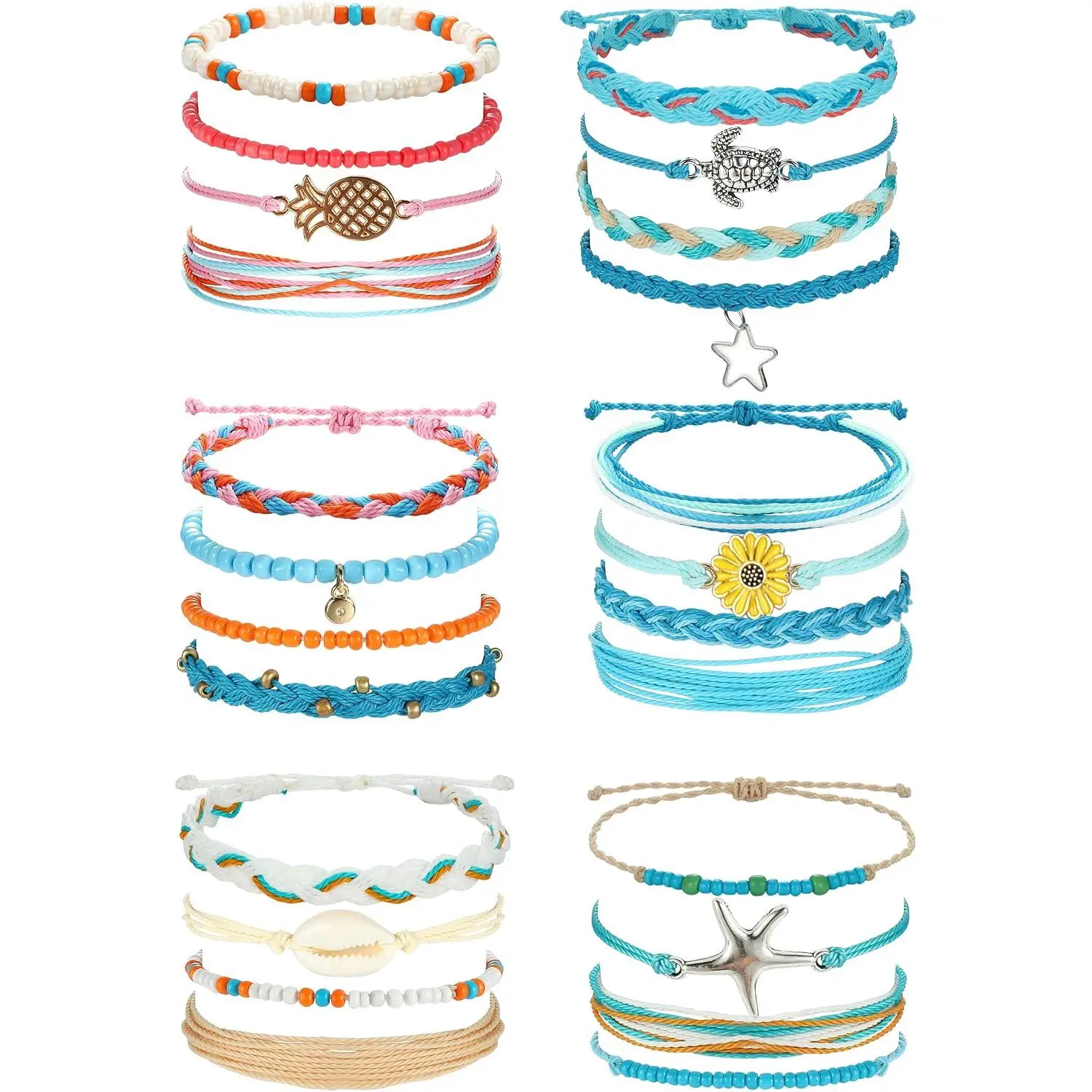 24 count  Boho Ankle String Bracelets for Women Adjustable | Braided Friendship Bracelet  Surfer Wave Bracelet  Beach Bracelets Anklets  for Women