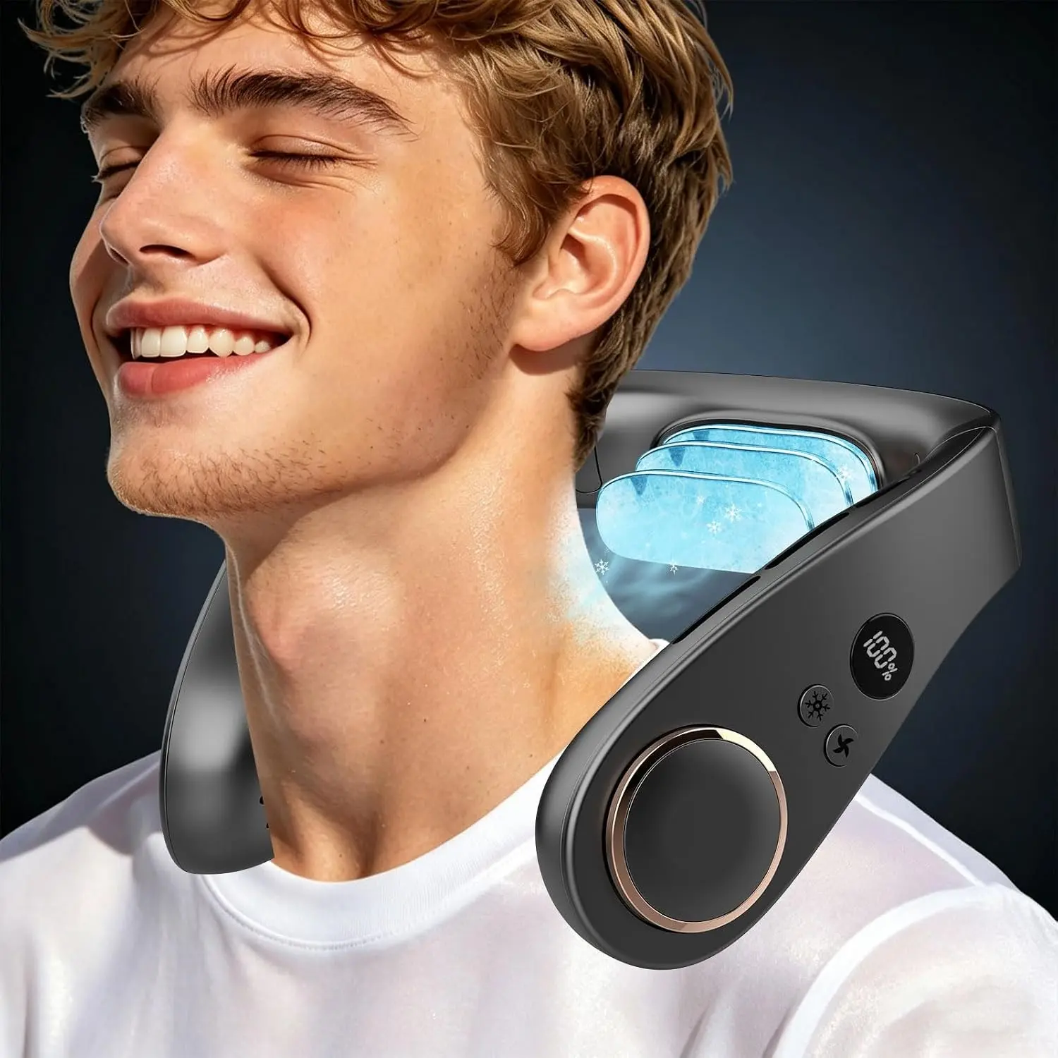 Neck Fan with Cooling Plate-35dB Quiet Powerful fans that blow cold air-5 Speed&Power LED Display-24H USB 5500mAh Bladeless Wearable Personal AC Cooler for Women,Men,Kids,Travel,Outside,Indoor BlackGift