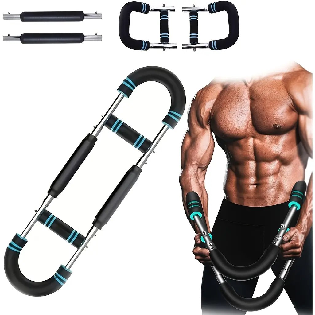 Arm and Chest Trainer, Adjustable Spring Workout Bar for Forearm, Triceps and Upper Body Strength Training, Adjustable Fitness Bar