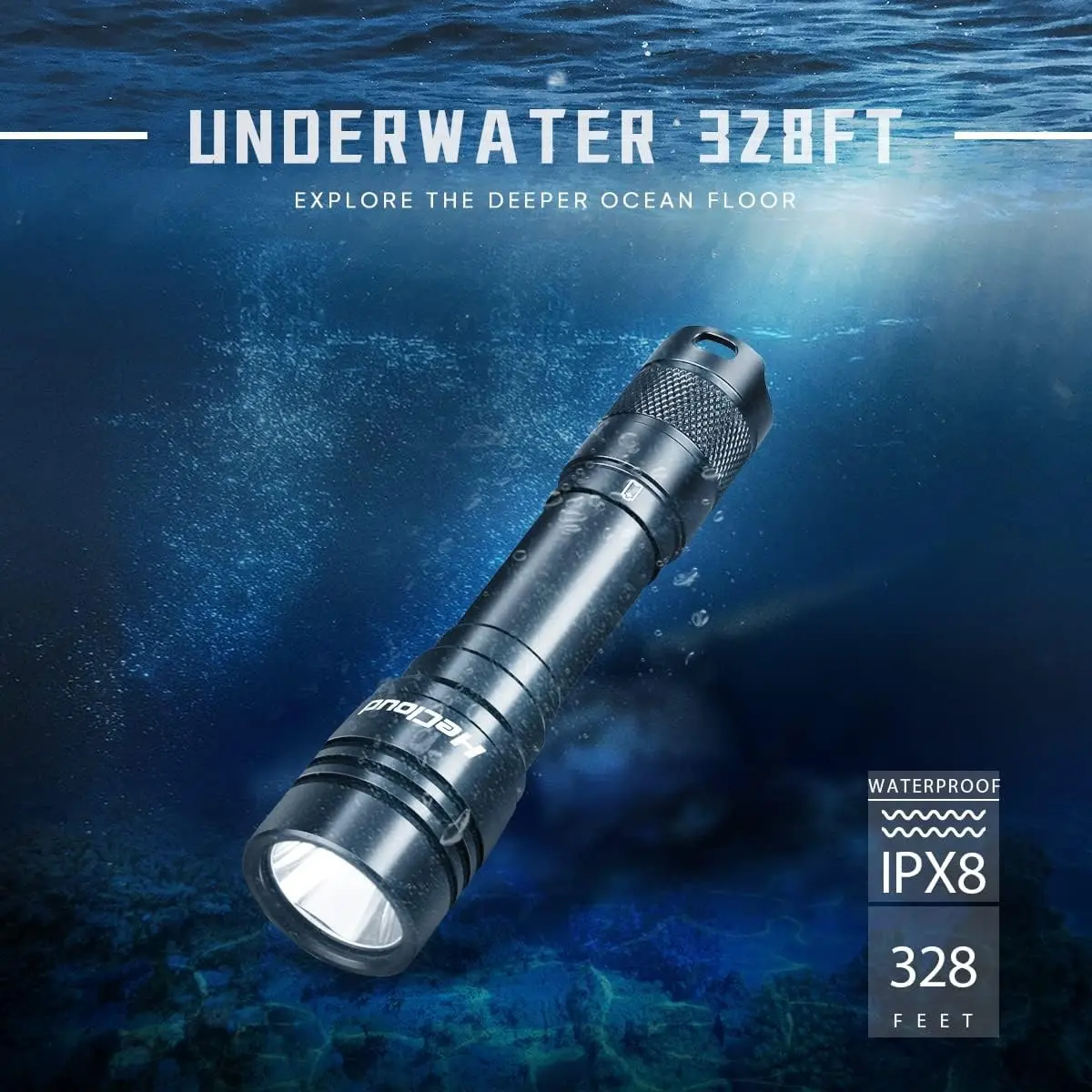 3000LM 328ft IPX8 Waterproof 4 Modes Rechargeable Scuba Diving Underwater Flashlight Safety Light With Charger for Deep Sea Snorkeling