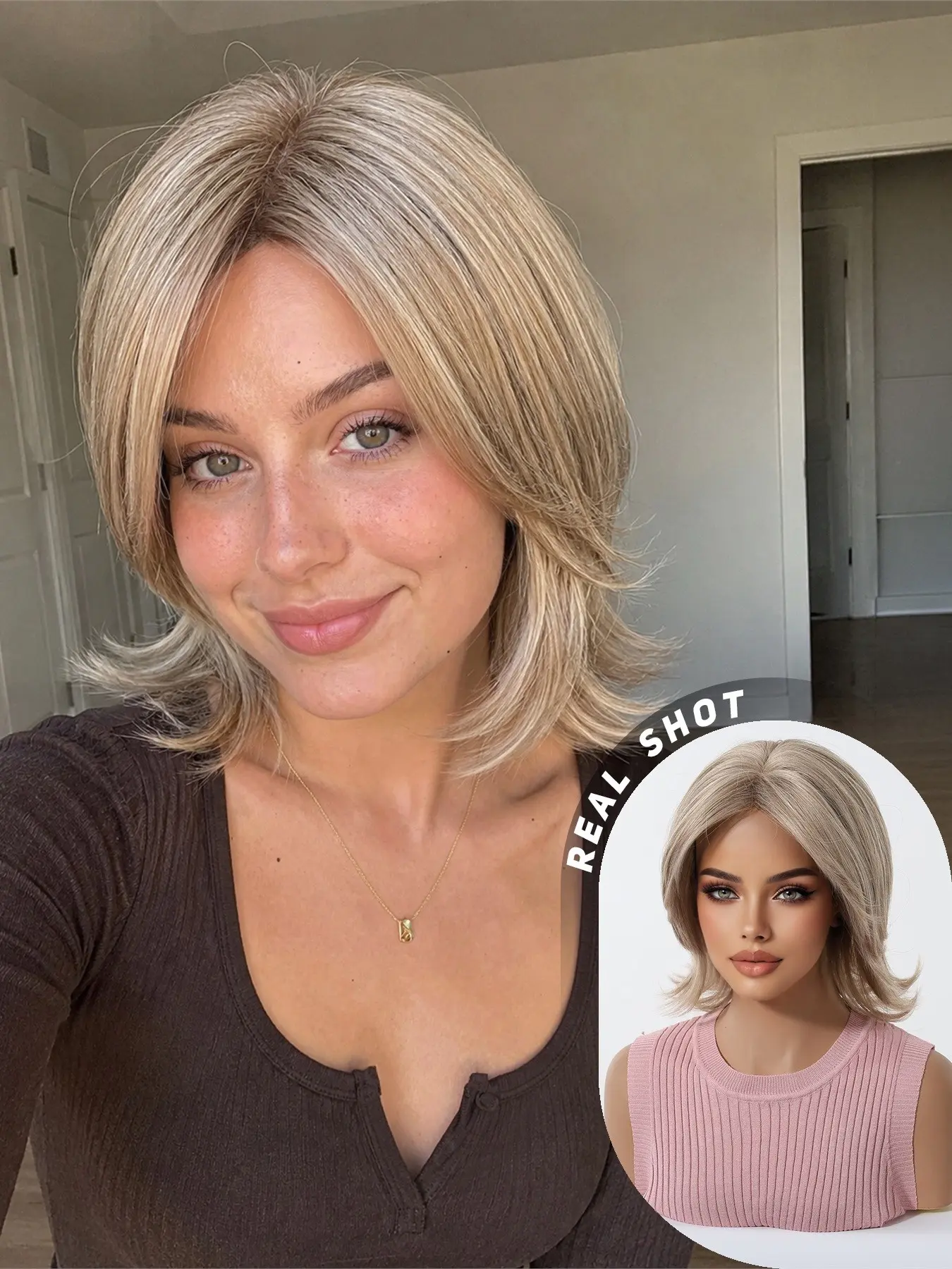 Light Linen Platinum Bob Wig, Short Straight Hair with Bangs, Easy Maintenance, All-Season Full Headpiece, Trendy European Style, Short Straight Wigs