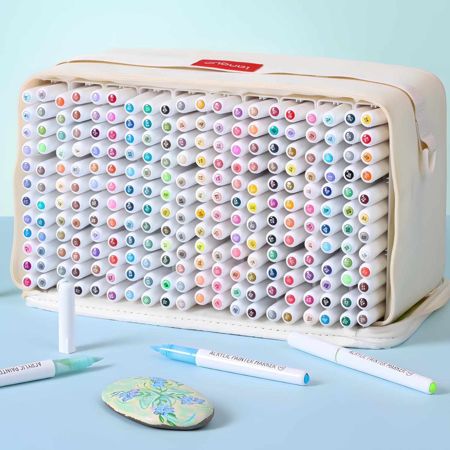 Acrylic Paint Marker Set, 24pcs/set Acrylic Paint Marker Pen with Storage Base, Art Supplies for Rock Painting, Ceramic, Wood, Canvas, Glass, Stone, Fabric, Acrylic Drawing Markers