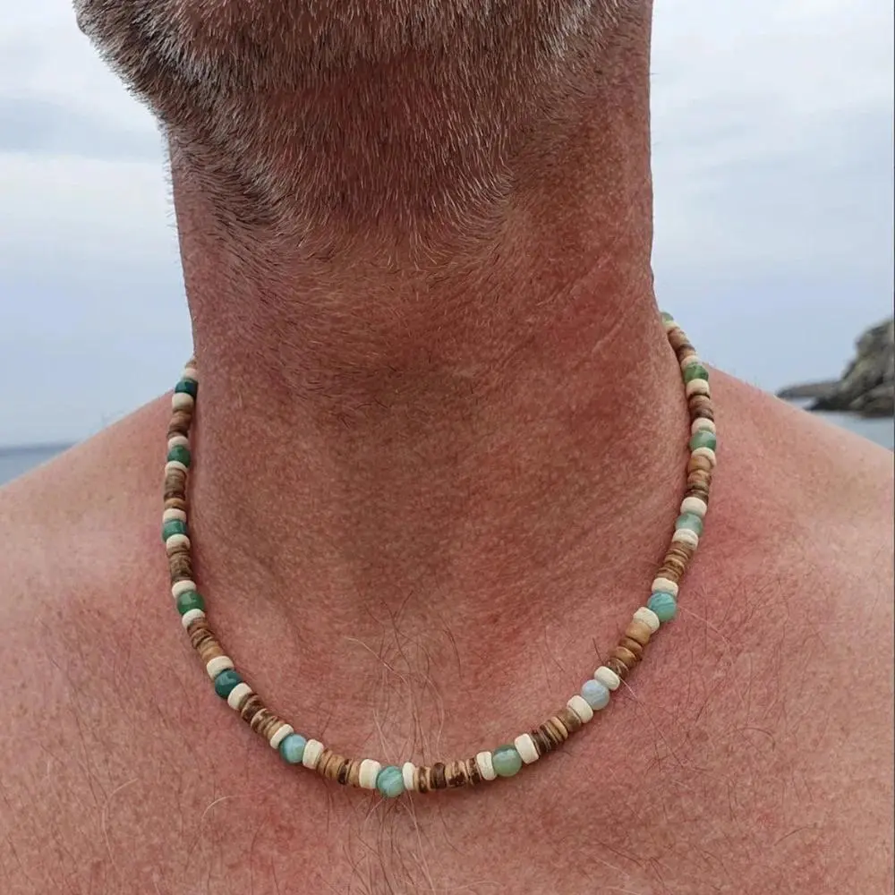 Boho Men's Coconut Shell Necklace European American Style Adjustable Beach Stacking Bead Splicing Chain Gift For Man
