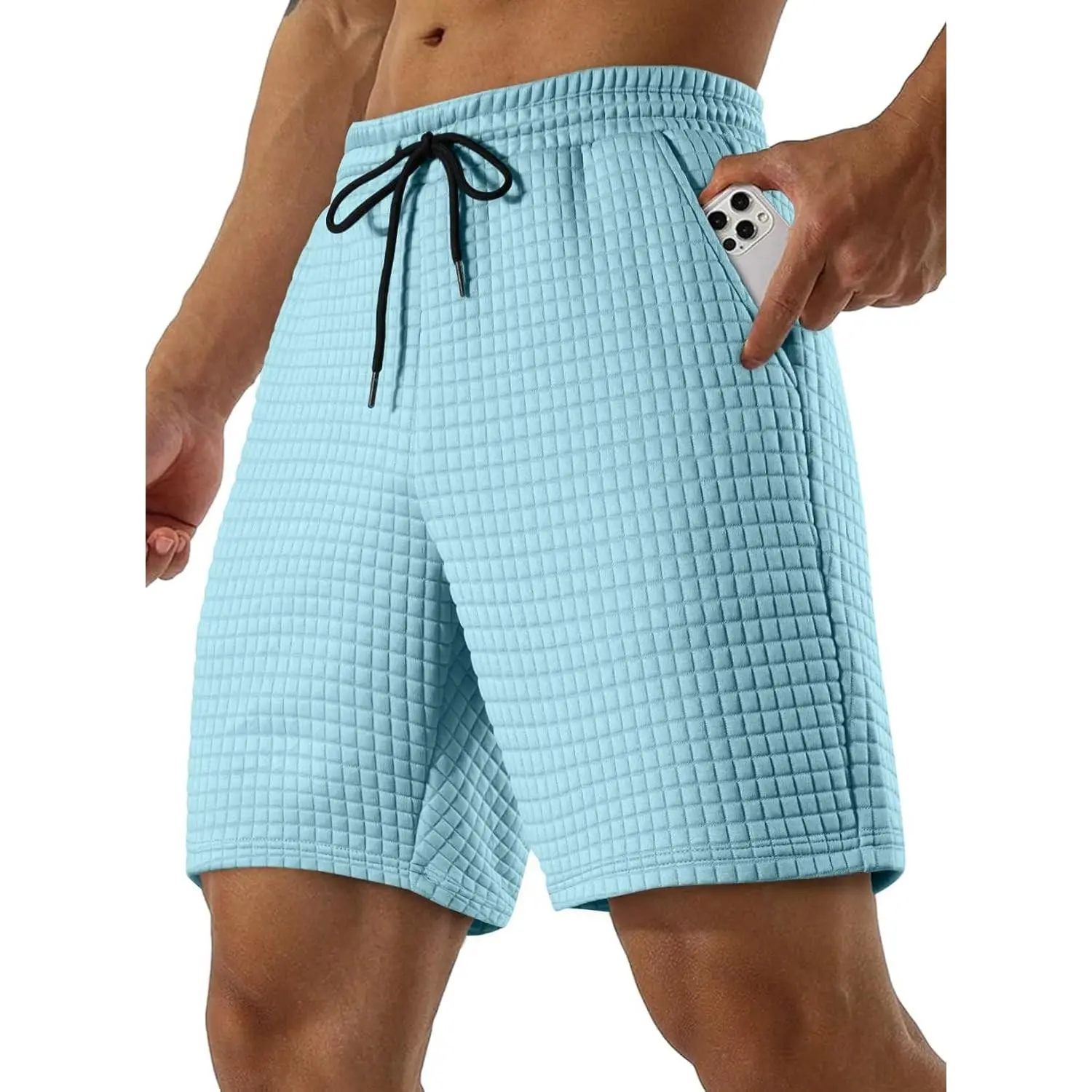 Men's Casual Waffle Sweat Shorts with Pockets - Stretch Elastic Waist, 7 Inch Inseam for Gym Workout & Running(Gift)