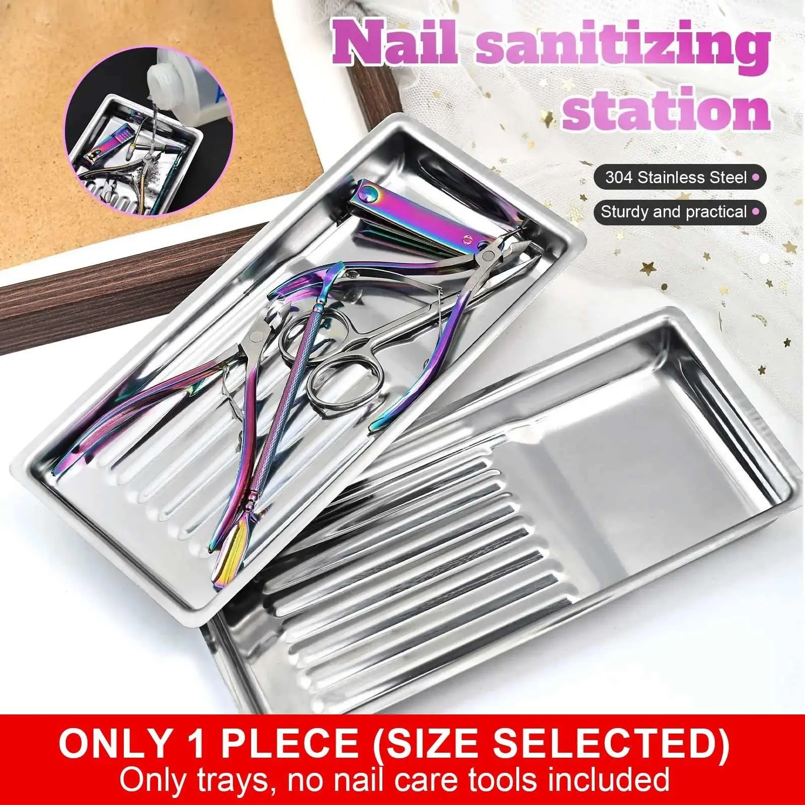 Square Stainless Steel Tray - For Nail Tools And Cosmetics Storage Container Organizer Manicure Tool storage tray cosmetic tray metal tray, for toenail& foot clean